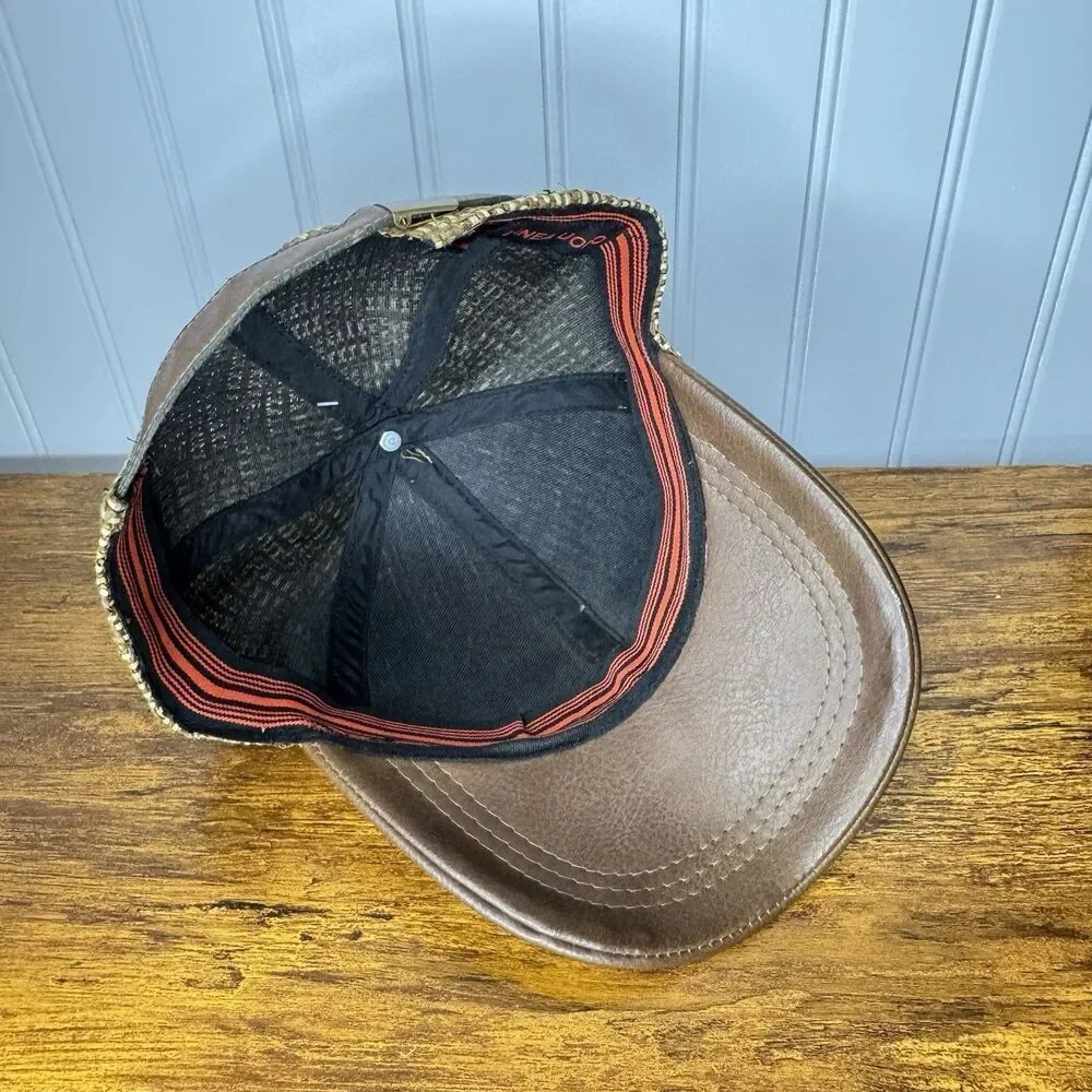 Vintage Linea Uomo Brown Straw PU Leather Casual Baseball Cap Adjustable OS NWT
